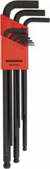 Bondhus - 9 Piece, L-Key Ball End Hex Key Set - 1.5 to 10mm Range, Protanium High Torque Steel - Benchmark Tooling