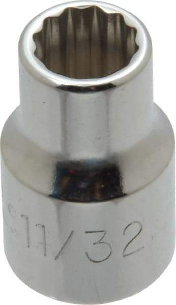 Proto - 11/32", 3/8" Drive, Standard Hand Socket - 12 Points, 1-3/32" OAL, Alloy Steel, Chrome Finish - Benchmark Tooling