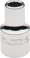 Proto - 1/2" Drive, Standard Hand Socket - 12 Points, 1-1/2" OAL, Alloy Steel, Chrome Finish - Benchmark Tooling