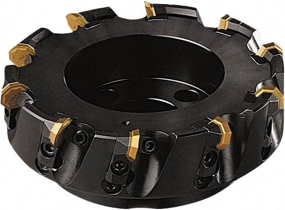 Seco - 212mm Cut Diam, 60mm Arbor Hole, 5mm Max Depth of Cut, 43° Indexable Chamfer & Angle Face Mill - 12 Inserts, OF.. 0704 Insert, Right Hand Cut, 12 Flutes, Series OctoMill - Benchmark Tooling