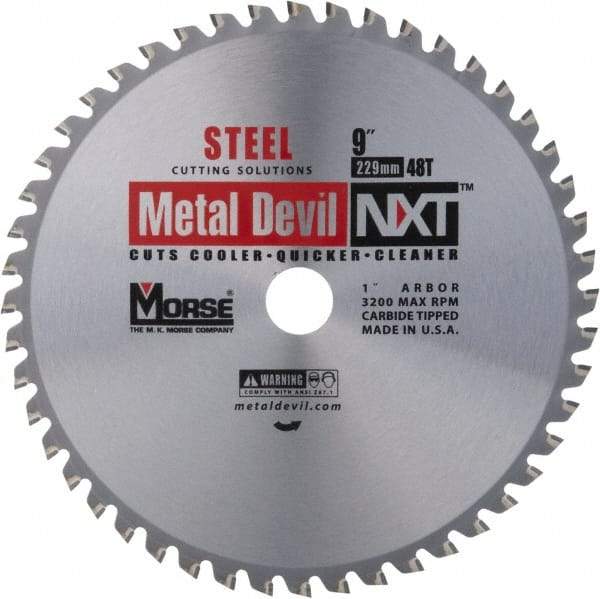 M.K. MORSE - 9" Diam, 1" Arbor Hole Diam, 48 Tooth Wet & Dry Cut Saw Blade - Steel, Standard Round Arbor - Benchmark Tooling