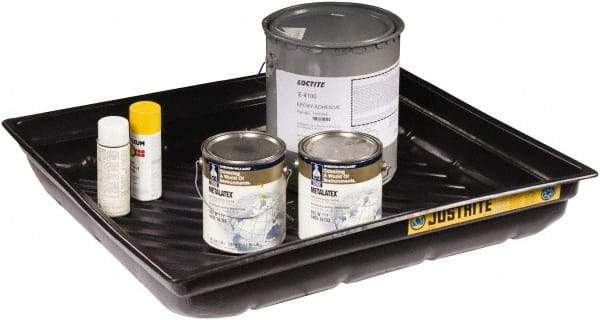 Justrite - 23 Gallon Capacity, 34 Inch Long x 37-3/4 Inch Wide, Polyurethane Spill Tray - 34 Inch Diameter, 5-1/2 Inch High, Black - Benchmark Tooling