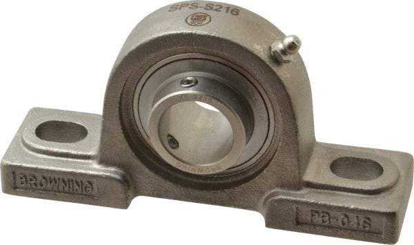 Browning - 1" ID, 5-1/2" OAL x 2-51/64" OAH Pillow Block - 1,651 Lb Static Cap, 2,801 Lb Dyn Cap, 4-1/8" Btw Mnt Hole Ctrs, 1-7/16" Base-to-Ctr Ht, Stainless Steel - Benchmark Tooling