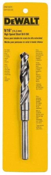 DeWALT - 1" Drill Bit, 1/2" Shank Diam, 118°, High Speed Steel Silver & Deming Reduced Shank Drill Bit - Oxide Finish, 6" OAL, Straight Shank, 3" Flute Length, Right Hand Cut, Standard, Spiral Flute, Regular Spiral - Benchmark Tooling