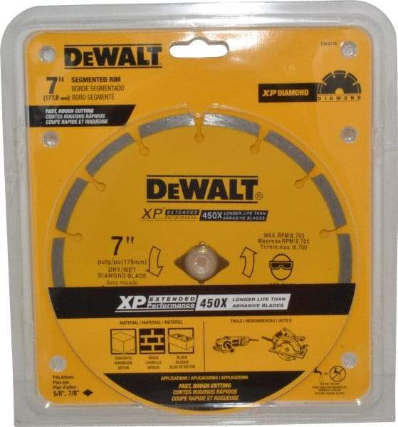 DeWALT - 7" Diam, 5/8" Arbor Hole Diam, Wet & Dry Cut Saw Blade - Diamond-Tipped, Standard Round Arbor - Benchmark Tooling