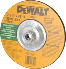 DeWALT - 24 Grit, 7" Wheel Diam, 1/4" Wheel Thickness, Type 27 Depressed Center Wheel - Silicon Carbide, R Hardness, 8,700 Max RPM, Compatible with Angle Grinder - Benchmark Tooling