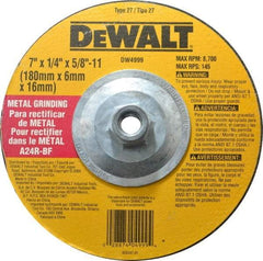 DeWALT - 24 Grit, 7" Wheel Diam, 1/4" Wheel Thickness, Type 27 Depressed Center Wheel - Aluminum Oxide, R Hardness, 8,700 Max RPM, Compatible with Angle Grinder - Benchmark Tooling