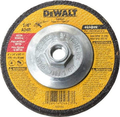 DeWALT - 24 Grit, 5" Wheel Diam, 1/4" Wheel Thickness, Type 27 Depressed Center Wheel - Aluminum Oxide, R Hardness, 12,200 Max RPM, Compatible with Angle Grinder - Benchmark Tooling