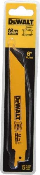 DeWALT - 6" Long x 3/4" Thick, Bi-Metal Reciprocating Saw Blade - Straight Profile, 18 TPI, Toothed Edge, Universal Shank - Benchmark Tooling