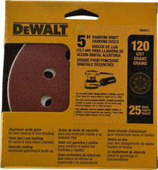 DeWALT - 5" Diam, 120 Grit, Aluminum Oxide Hook & Loop Disc - Fine Grade, Coated, Paper Backing, - Benchmark Tooling