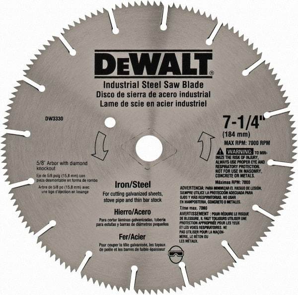 DeWALT - 7-1/4" Diam, 5/8" Arbor Hole Diam, 16 Tooth Wet & Dry Cut Saw Blade - Steel, Smooth Action, Standard Round Arbor - Benchmark Tooling