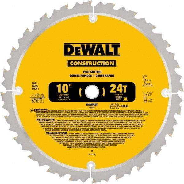 DeWALT - 10" Diam, 24 Tooth Wet & Dry Cut Saw Blade - Carbide-Tipped, Standard Round Arbor - Benchmark Tooling