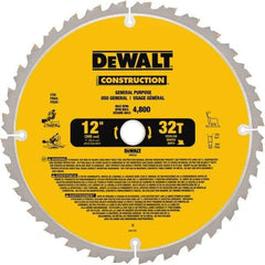 DeWALT - 12" Diam, 1" Arbor Hole Diam, 32 Tooth Wet & Dry Cut Saw Blade - Carbide-Tipped, General Purpose Action, Standard Round Arbor - Benchmark Tooling