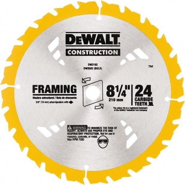 DeWALT - 8-1/4" Diam, 5/8" Arbor Hole Diam, 24 Tooth Wet & Dry Cut Saw Blade - Tungsten Carbide-Tipped, Smooth Action, Diamond Arbor - Benchmark Tooling