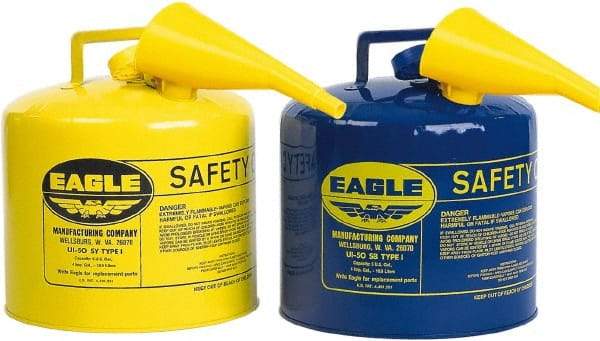 Eagle - 5 Gal Galvanized Steel Type I Safety Can - 13-1/2" High x 12-1/2" Diam, Blue - Benchmark Tooling