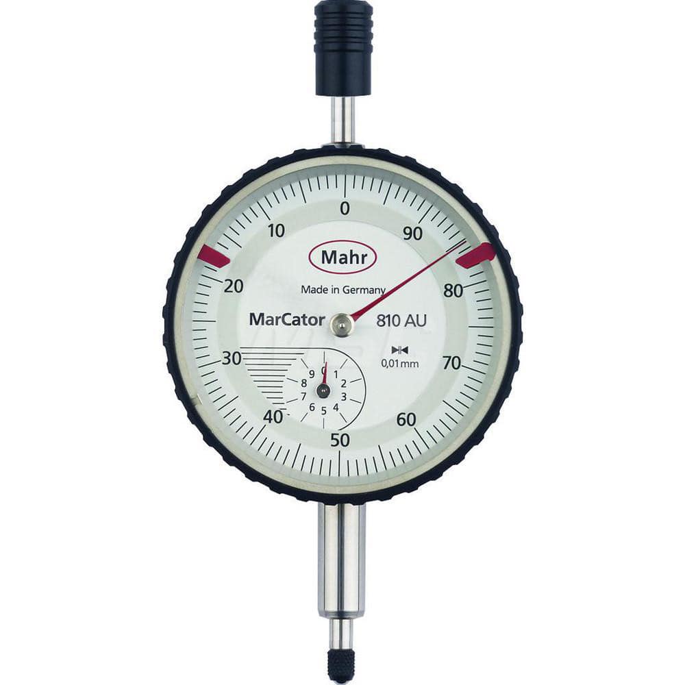 Mahr - Dial Drop Indicators; Maximum Measurement (Inch): 0.4 ; Maximum Measurement (mm): 10 ; Dial Graduation (mm): 0.0100 ; Dial Graduation (Decimal Inch): 0.000400 ; Dial Reading: 100-0 ; Dial Diameter (mm): 50.00 - Exact Industrial Supply