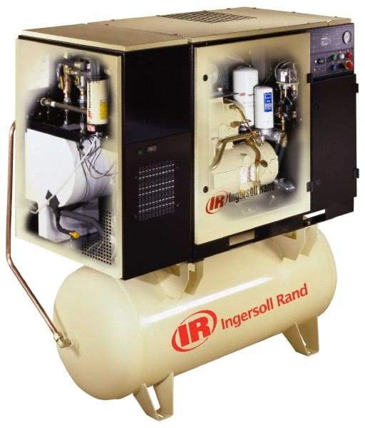 Ingersoll-Rand - 7.5 hp, 80 Gal Stationary Electric Rotary Screw Air Compressor - Single Phase, 150 Max psi, 25 CFM, 230 Volt - Benchmark Tooling