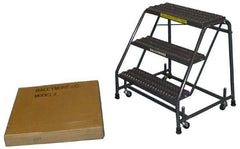 Ballymore - 28-1/2" 3 Step Ladder - Spring Loaded Rolling Safety Ladder, 450 Lb Capacity, 28-1/2" Platform Height, 20" Base Width x 25" Base Depth, Perforated Tread - Benchmark Tooling