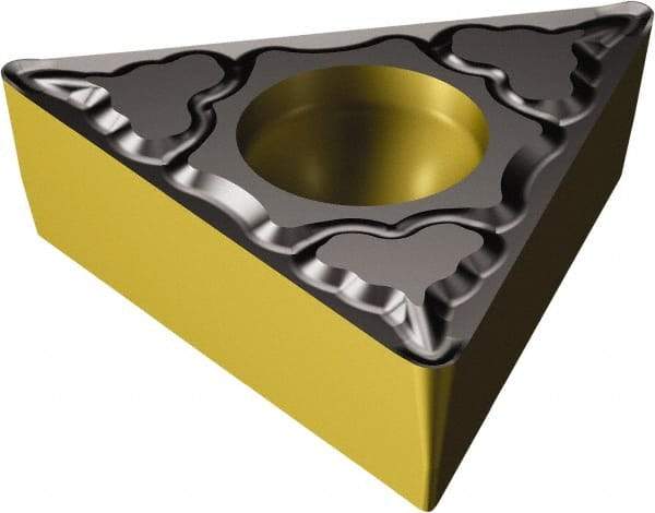 Sandvik Coromant - TCMT32.51 KM Grade 3210 Carbide Turning Insert - TiCN/AI2O3/TiN Finish, 60° Triangle, 3/8" Inscr Circle, 5/32" Thick, 1/64" Corner Radius - Benchmark Tooling
