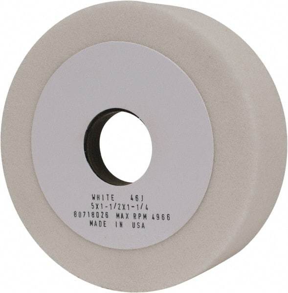 Grier Abrasives - 5" Diam, 1-1/4" Hole Size, 1-1/2" Overall Thickness, 46 Grit, Type 6 Tool & Cutter Grinding Wheel - Coarse Grade, Aluminum Oxide, J Hardness, Vitrified Bond, 4,966 RPM - Benchmark Tooling