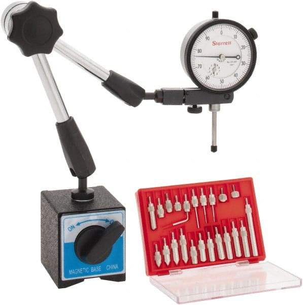 Starrett - 0.001" Graduation, 1" Max Meas, 0-100 Dial Reading, Dial Indicator & Base Kit - 2-1/4" Base Length x 2" Base Width x 2-1/8" Base Height - Benchmark Tooling