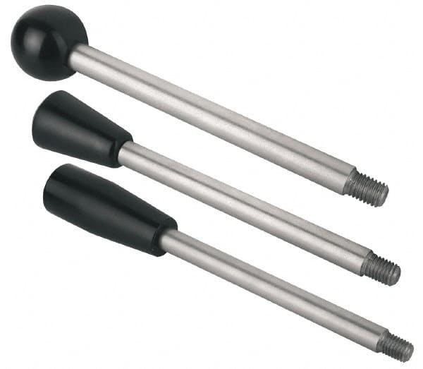 Gibraltar - 5/16-18 Stem, 0.98" Knob Diam, 5/16" Shaft Diam, Type C Gear Lever with Taper End - 0.51" Thread Length, 4.65" Handle Length, Stainless Steel Shaft, Phenolic Knob - Benchmark Tooling