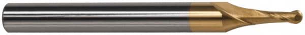 SGS - 3/8" Diam, 7/8" LOC, 2 Flute Solid Carbide Ball End Mill - TiCN Finish, Single End, 4" OAL, 3/8" Shank Diam, Spiral Flute - Benchmark Tooling