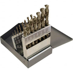 Chicago-Latrobe - 1/16 to 1/2", 135° Point, Gold Finish, Cobalt Jobber Length Drill Bit Set - Benchmark Tooling