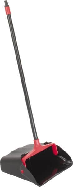 PRO-SOURCE - 13" Wide x 5" Deep x 38" High Upright Dustpan - Plastic Body, 33" Handle, Black, with Wheels - Benchmark Tooling