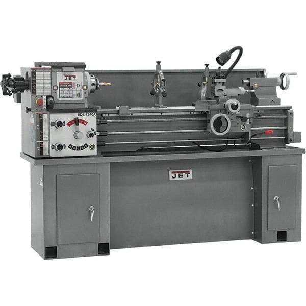 Jet - 13" Swing, 40" Between Centers, 230 Volt, Single Phase Bench Lathe - 5MT Taper, 2 hp, 60 to 1,240 RPM, 1-3/8" Bore Diam, 30" Deep x 29" High x 75-1/2" Long - Benchmark Tooling