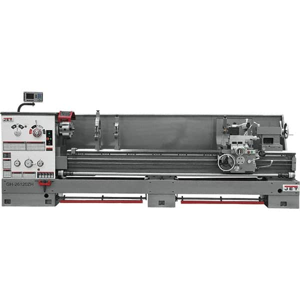 Jet - 26" Swing, 120" Between Centers, 230 Volt, Triple Phase Engine Lathe - 6MT Taper, 10 hp, 40 to 1,800 RPM, 4-1/8" Bore Diam, 43" Deep x 57" High x 178" Long - Benchmark Tooling