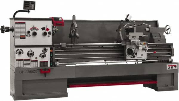 Jet - 26" Swing, 80" Between Centers, 230 Volt, Triple Phase Engine Lathe - 6MT Taper, 10 hp, 40 to 1,800 RPM, 4-1/8" Bore Diam, 43" Deep x 57" High x 136" Long - Benchmark Tooling