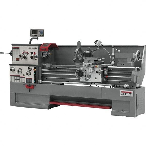 Jet - 18" Swing, 60" Between Centers, 230 Volt, Triple Phase Engine Lathe - 7MT Taper, 7-1/2 hp, 25 to 1,800 RPM, 3-1/8" Bore Diam, 40" Deep x 49" High x 116-1/2" Long - Benchmark Tooling