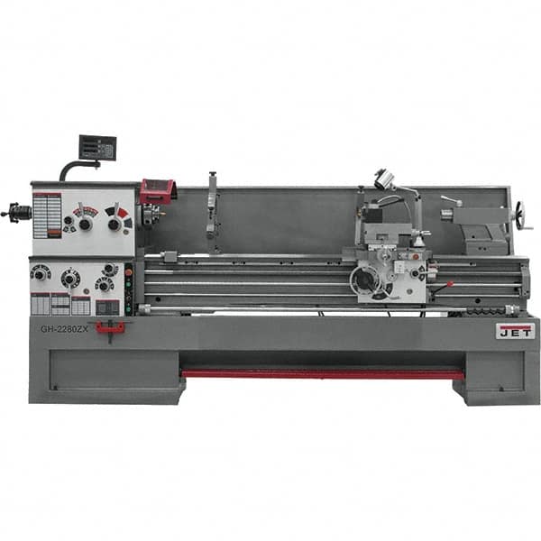 Jet - 22" Swing, 80" Between Centers, 230 Volt, Triple Phase Engine Lathe - 10 hp, 3-1/8" Bore Diam, 40" Deep x 48-7/8" High x 136-1/8" Long - Benchmark Tooling