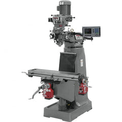 Jet - 9" Table Width x 42" Table Length, Step Pulley Control, 1 Phase Knee Milling Machine - R8 Spindle Taper, 2 hp - Benchmark Tooling