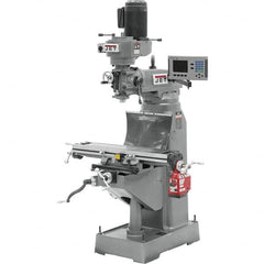 Jet - 7-7/8" Table Width x 35-3/4" Table Length, Step Pulley Control, 1 Phase Knee Milling Machine - R8 Spindle Taper, 1-1/2 hp - Benchmark Tooling