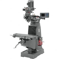 Jet - 9" Table Width x 42" Table Length, Step Pulley Control, 1 Phase Knee Milling Machine - R8 Spindle Taper, 2 hp - Benchmark Tooling