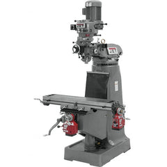 Jet - 9" Table Width x 42" Table Length, Step Pulley Control, 1 Phase Knee Milling Machine - R8 Spindle Taper, 2 hp - Benchmark Tooling