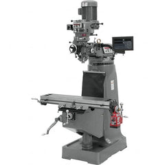 Jet - 9" Table Width x 42" Table Length, Step Pulley Control, 1 Phase Knee Milling Machine - R8 Spindle Taper, 2 hp - Benchmark Tooling