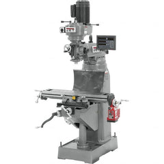 Jet - 7-7/8" Table Width x 35-3/4" Table Length, Step Pulley Control, 1 Phase Knee Milling Machine - R8 Spindle Taper, 1-1/2 hp - Benchmark Tooling
