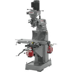 Jet - 7-7/8" Table Width x 35-3/4" Table Length, Step Pulley Control, 1 Phase Knee Milling Machine - R8 Spindle Taper, 1-1/2 hp - Benchmark Tooling