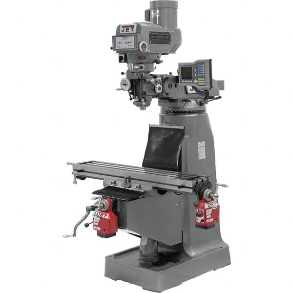 Jet - 9" Table Width x 42" Table Length, Variable Speed Pulley Control, 1 Phase Knee Milling Machine - R8 Spindle Taper, 2 hp - Benchmark Tooling