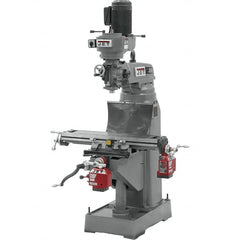 Jet - 7-7/8" Table Width x 35-3/4" Table Length, Step Pulley Control, 3 Phase Knee Milling Machine - R8 Spindle Taper, 1-1/2 hp - Benchmark Tooling