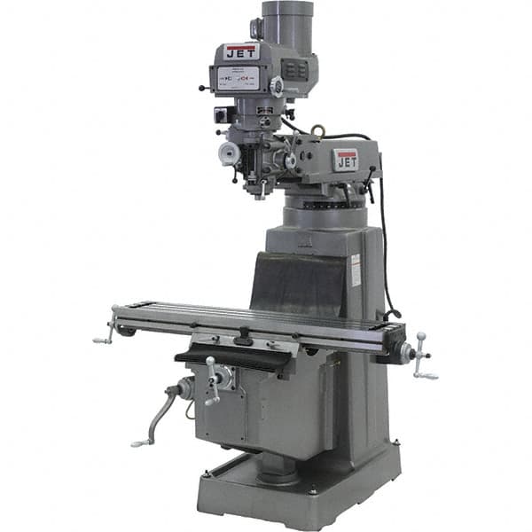 Jet - 10" Table Width x 50" Table Length, Variable Speed Pulley Control, 3 Phase Knee Milling Machine - R8 Spindle Taper, 3 hp - Benchmark Tooling