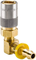 Parker - Nonthreaded Brass Hydraulic Hose Push-Lok Hose Barb Coupler & 90° Fitting - 200 psi, 6 GPM, 3/8" Hose Diam, Series Moldmate - Benchmark Tooling
