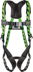 Miller - 400 Lb Capacity, Size Universal, Full Body AirCore Single D-Ring Safety Harness - Polyester, Tongue Buckle Leg Strap, Quick Connect Chest Strap, Black/Green - Benchmark Tooling