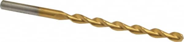 Chicago-Latrobe - #18 135° High Speed Steel Jobber Drill - TiN Finish, Right Hand Cut, Parabolic Flute, Straight Shank, 3-1/4" OAL, Split Point - Benchmark Tooling