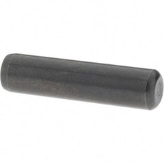 Value Collection - 1/4" Diam x 1" Pin Length Grade 8 Alloy Steel Standard Dowel Pin - Bright Finish, C 47-58 & C 60 (Surface) Hardness, 14,720 Lb (Double Shear), 7,360 Lb (Single Shear) Breaking Strength, 1 Beveled & 1 Rounded End - Benchmark Tooling