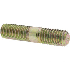 Value Collection - 7/16-20 Long Thread, 7/16-14 Short Thread, 2" OAL Unequal Double Threaded Stud - Alloy Steel, Zinc Yellow Dichromate Finish, 15/16" Long Thread Length, 3/4" Short Thread Length - Benchmark Tooling