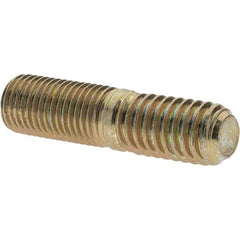 Value Collection - 7/16-20 Long Thread, 7/16-14 Short Thread, 1-3/4" OAL Unequal Double Threaded Stud - Alloy Steel, Zinc Yellow Dichromate Finish, 7/8" Long Thread Length, 3/4" Short Thread Length - Benchmark Tooling